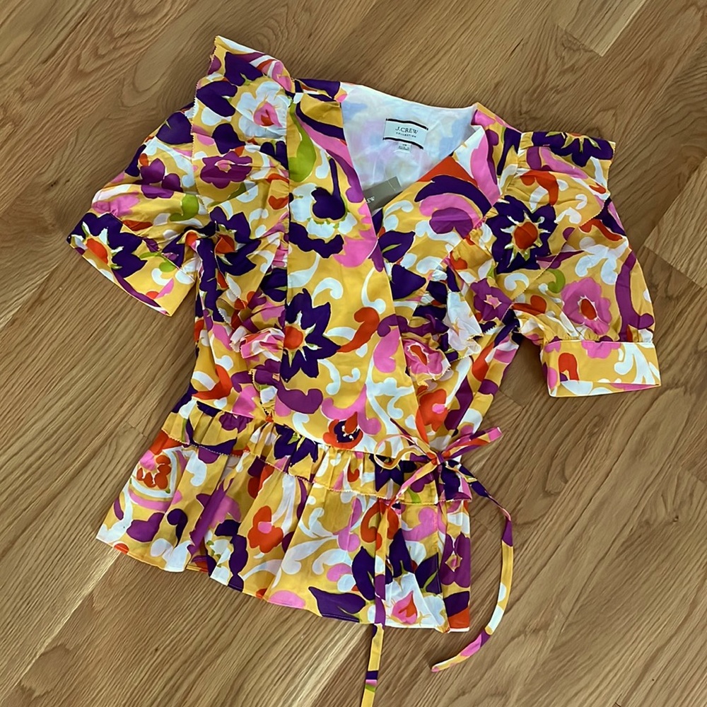 J. Crew 100% Cotton Ruffle Wrap Top NWT XS